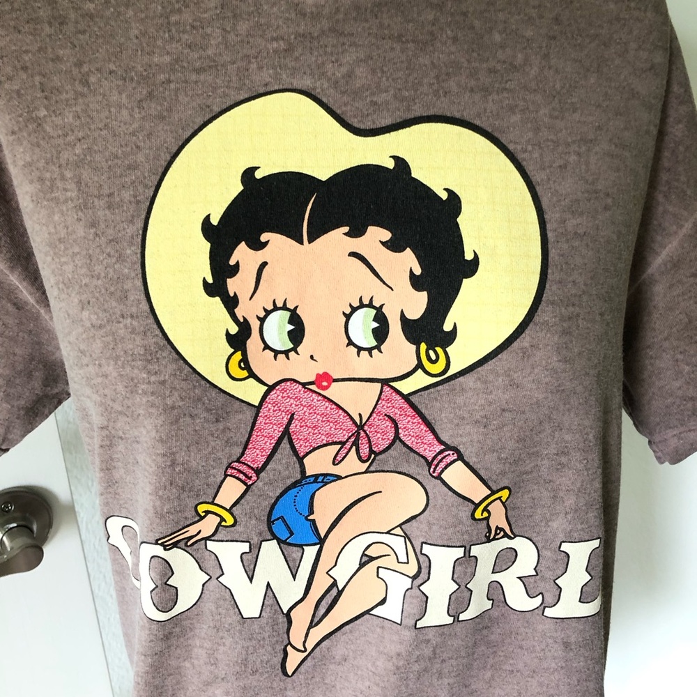 Betty Boop Brown Tee with Yellow Hat and Pink Top Graphic